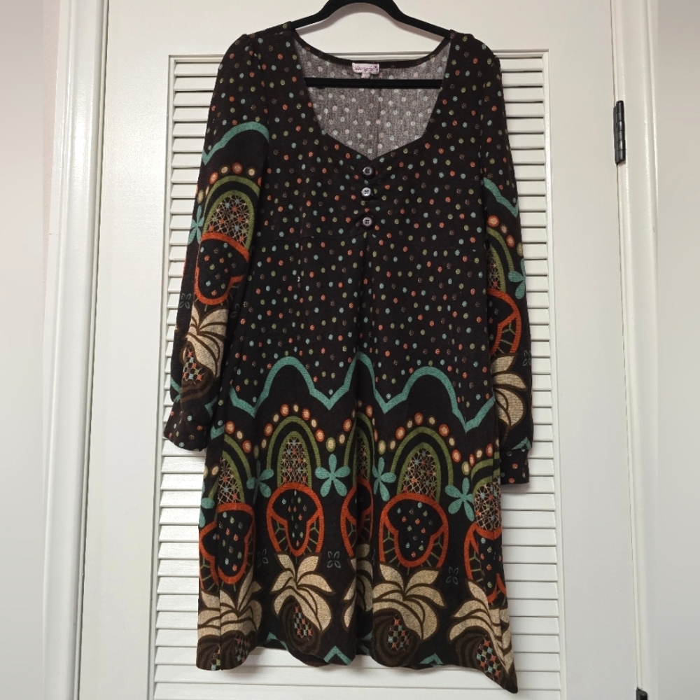 Heartache - Retro Bohemian Colourful Long-Sleeve Dress